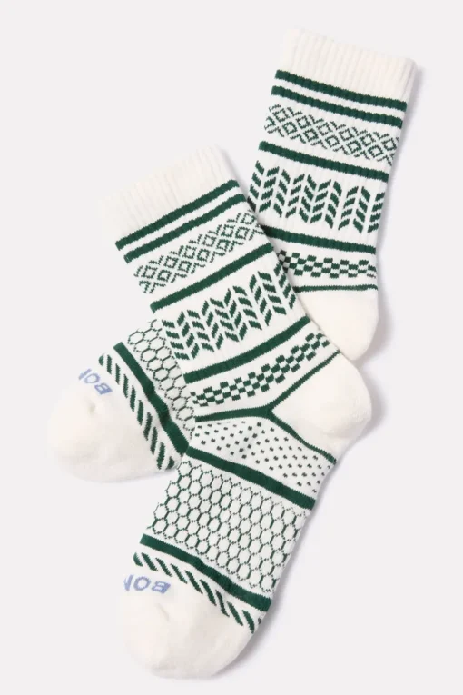 Socks<BOMBAS Checkered Fairisle Half Calf Softwhite/Green
