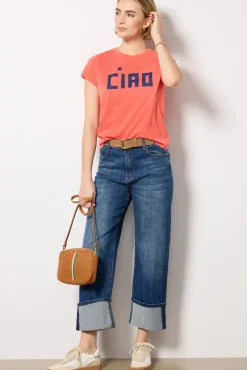 Tops & Tees<CLARE V. Ciao Classic Tee Poppy/Navy