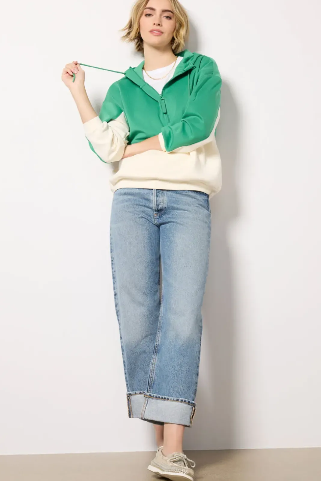 Sweatshirts<Z SUPPLY Colorblock Half Zip Green/Cream