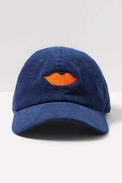 Hats<CLARE V. Corduroy Baseball Hat Navy/Poppy
