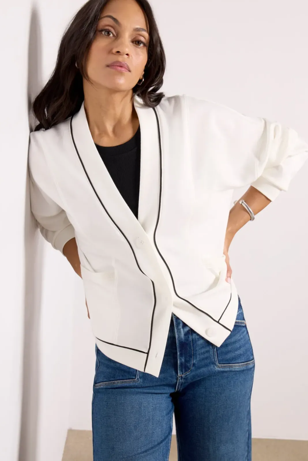 Sweatshirts<EVEREVE Corinne Sleek Button Down Sweatshirt Offwhite