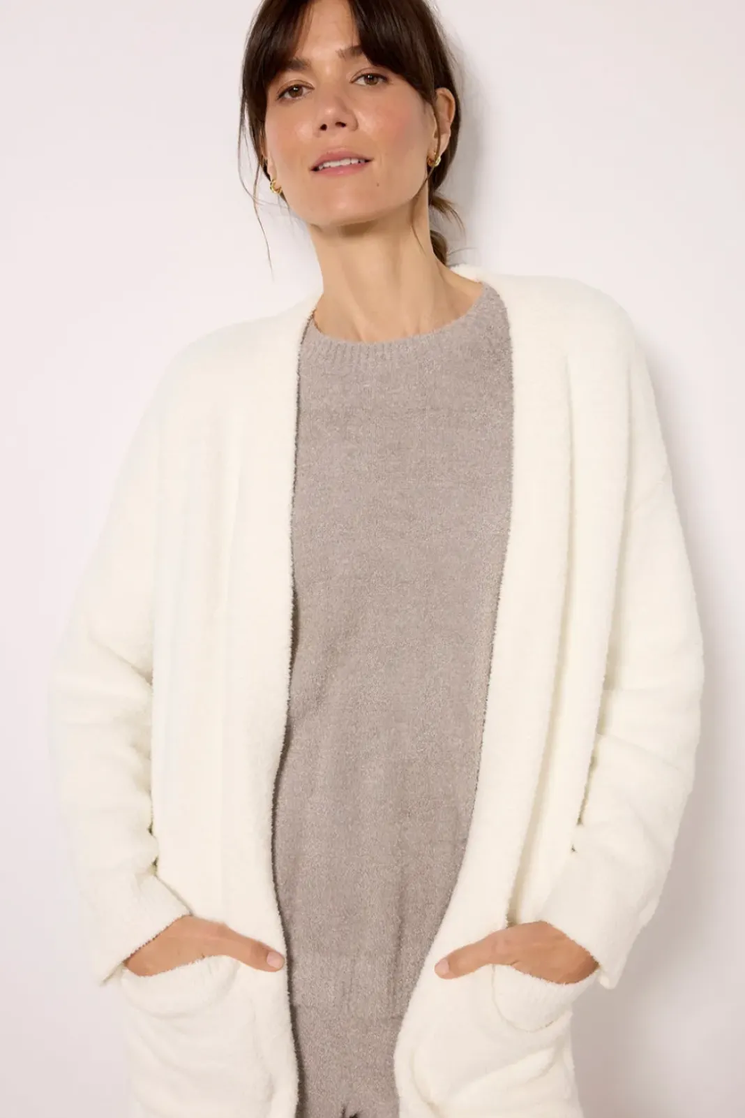 Intimates & Lounge<BAREFOOT DREAMS CozyChic Luxe High Slit Cardigan Pearl
