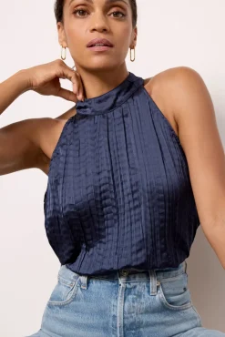 Tops & Tees<CLOTH AND STONE Crinkle Halter Tank Navyblazer