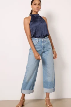 Tops & Tees<CLOTH AND STONE Crinkle Halter Tank Navyblazer