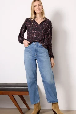 Tops & Tees<EVEREVE Dana Ruffle Blouse Black/Multi