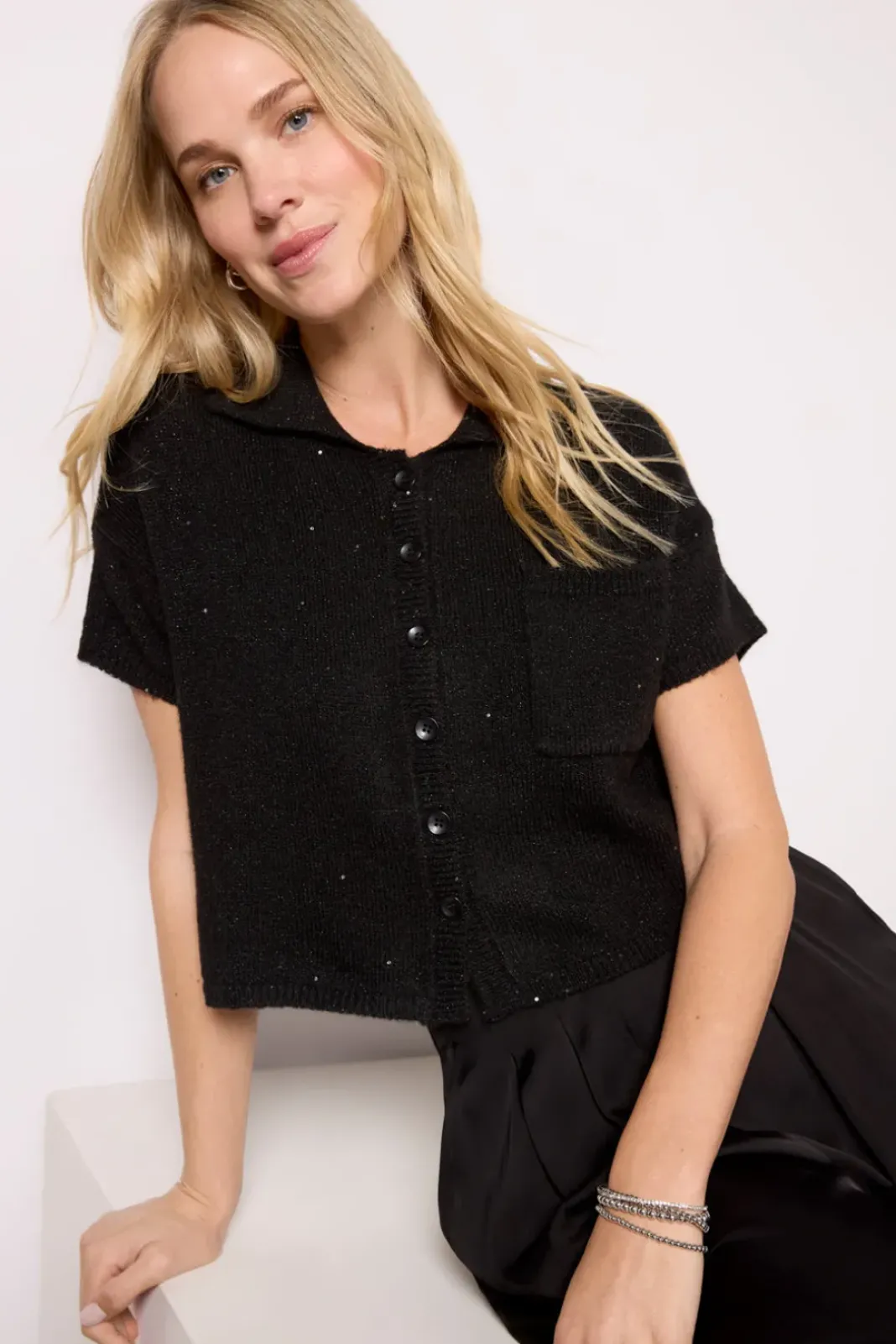 Sweaters<LNA Delfina Sparkle Sweater Black