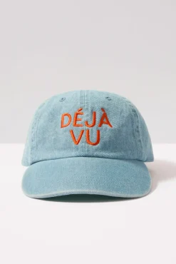 Hats<CLARE V. Denim Baseball Hat Blue/Poppy
