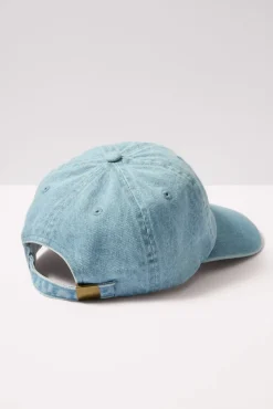 Hats<CLARE V. Denim Baseball Hat Blue/Poppy