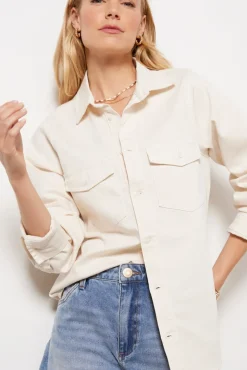Tops & Tees<GOOD AMERICAN Denim Fitted Shirt Cloudwhite