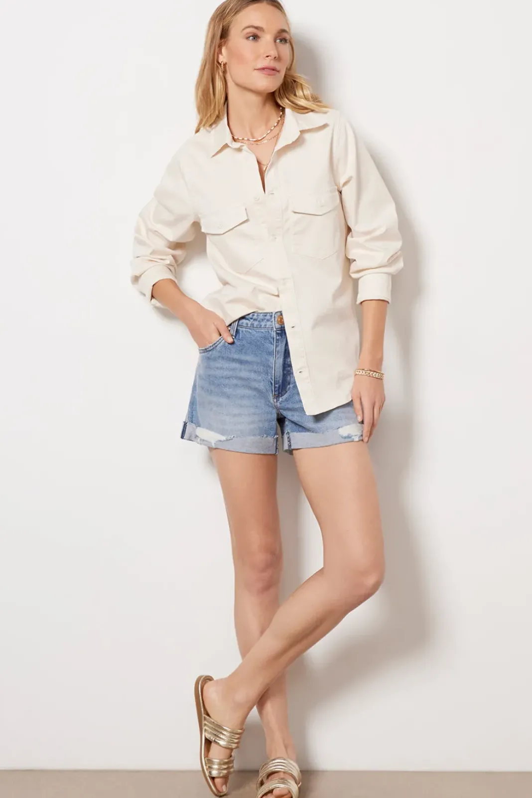 Tops & Tees<GOOD AMERICAN Denim Fitted Shirt Cloudwhite