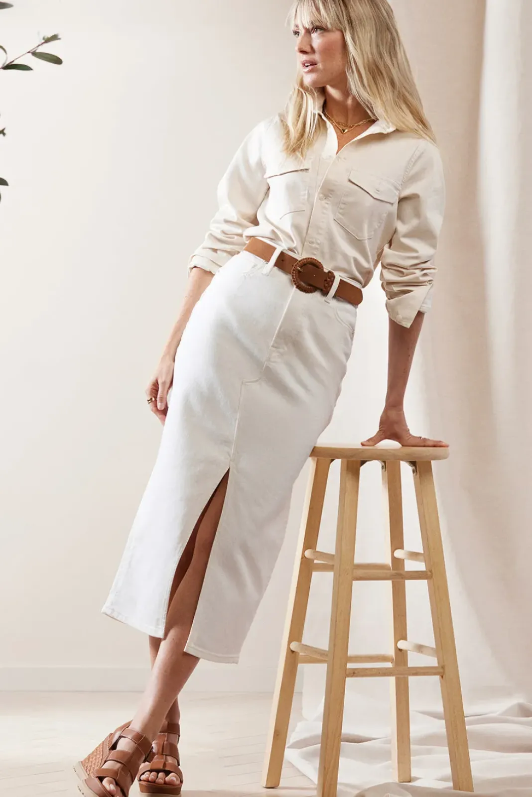 Tops & Tees<GOOD AMERICAN Denim Fitted Shirt Cloudwhite