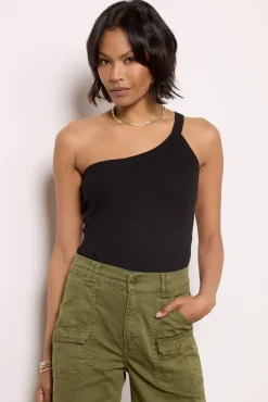Tops & Tees<LNA Detra One Shoulder Rib Top Black