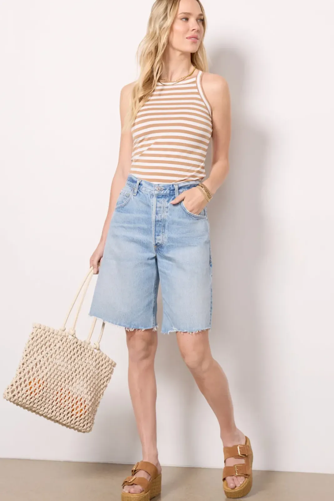 Tops & Tees<LNA Dylan Striped Tank Camelstripe