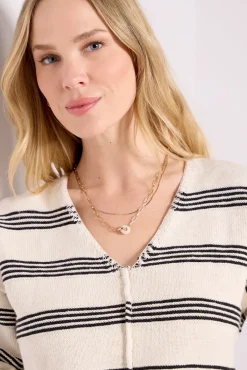Sweaters<SANCTUARY Easy V Neck Sweater Oat/Blackstripe