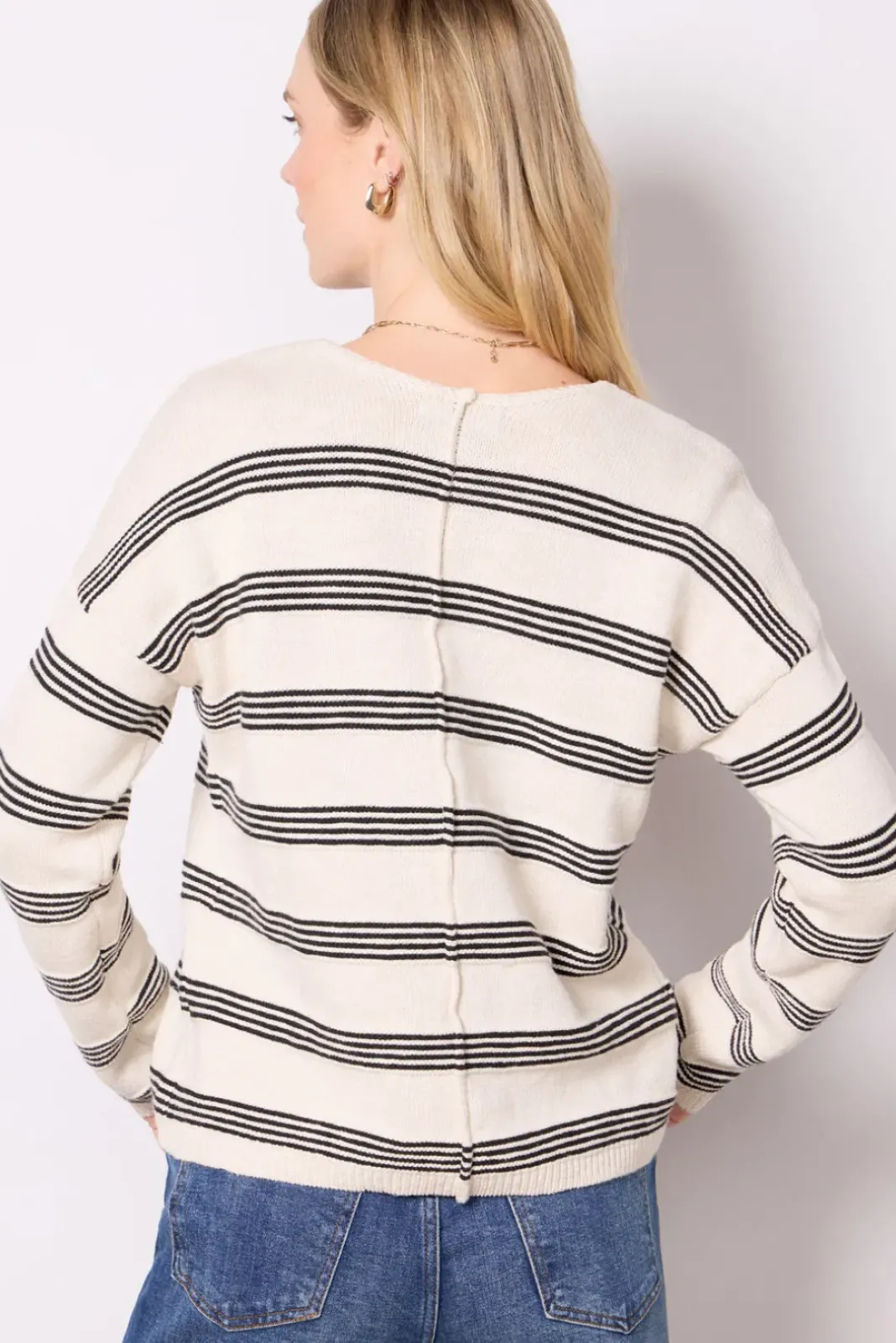 Sweaters<SANCTUARY Easy V Neck Sweater Oat/Blackstripe