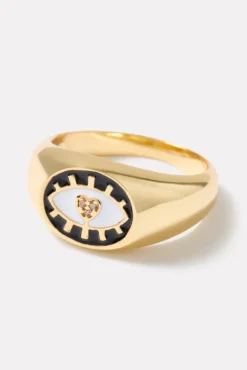 Jewelry<EVEREVE Elena Evil Eye Signet Ring Gold/Navy/White