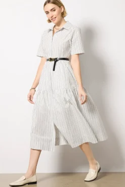Dresses<EVEREVE Ella Midi Shirt Dress White/Blackstripe