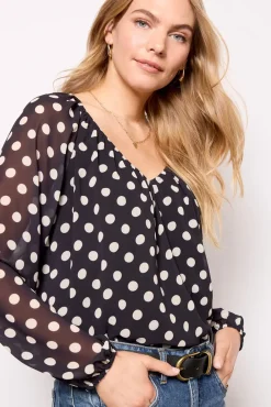 Tops & Tees<EVEREVE Eloise Polka Dot Chiffon Blouse Black/White