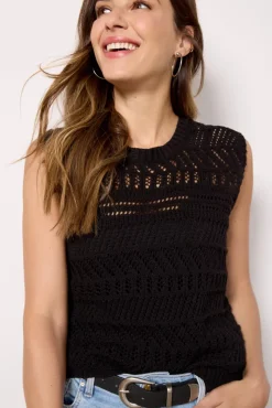 Sweaters<EVEREVE Ember Crochet Tank Black
