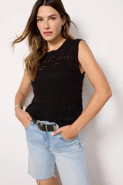 Sweaters<EVEREVE Ember Crochet Tank Black