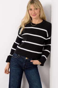 Sweaters<EVEREVE Emma Crew Stripe Pullover Black/White