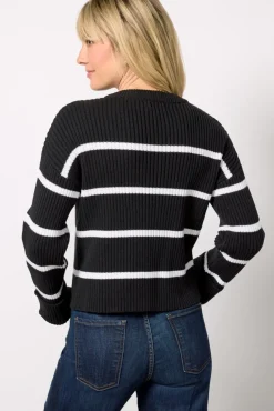 Sweaters<EVEREVE Emma Crew Stripe Pullover Black/White