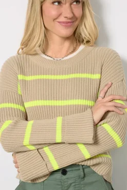 Sweaters<EVEREVE Emma Crew Stripe Pullover Oat/Neon