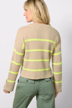 Sweaters<EVEREVE Emma Crew Stripe Pullover Oat/Neon