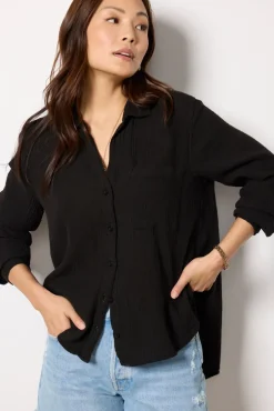 Tops & Tees<CLOTH AND STONE Essential Gauze Shirt Black