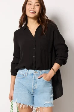 Tops & Tees<CLOTH AND STONE Essential Gauze Shirt Black
