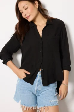 Tops & Tees<CLOTH AND STONE Essential Gauze Shirt Black
