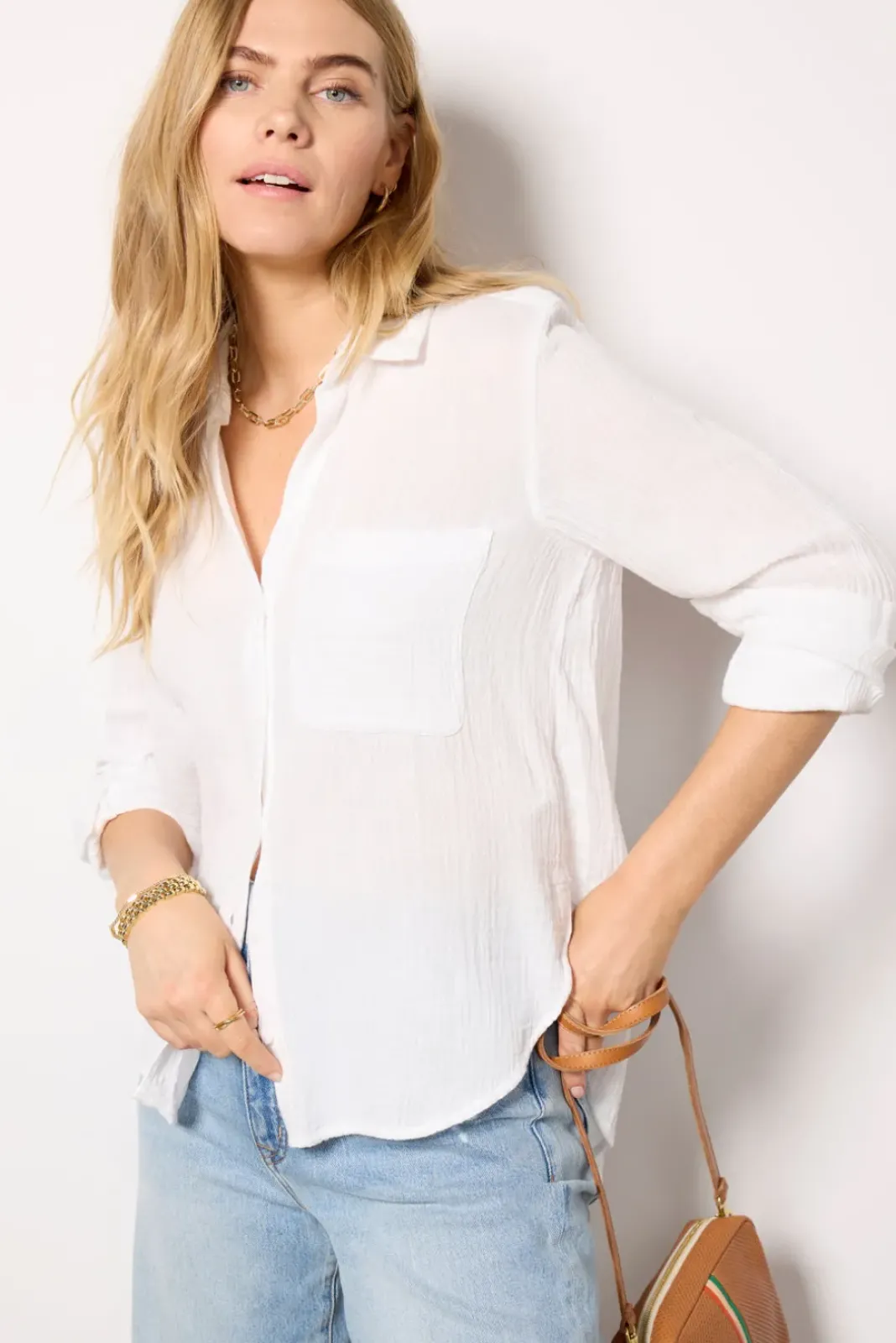 Tops & Tees<CLOTH AND STONE Essential Gauze Shirt White