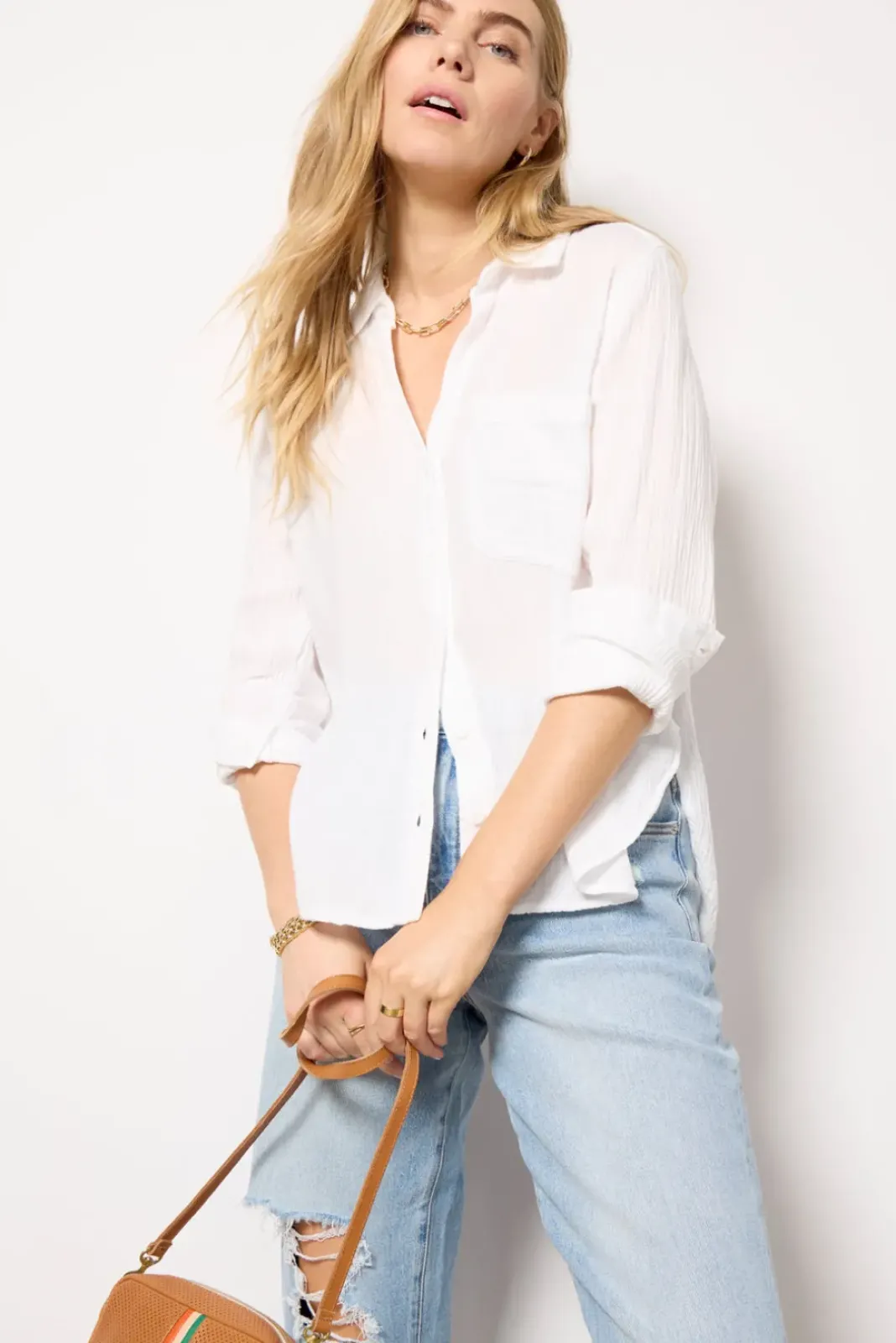 Tops & Tees<CLOTH AND STONE Essential Gauze Shirt White