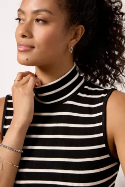Tops & Tees<SANCTUARY Essential Stripe Sleeveless Mock Neck Black/Chalk