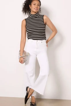 Tops & Tees<SANCTUARY Essential Stripe Sleeveless Mock Neck Black/Chalk