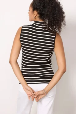 Tops & Tees<SANCTUARY Essential Stripe Sleeveless Mock Neck Black/Chalk