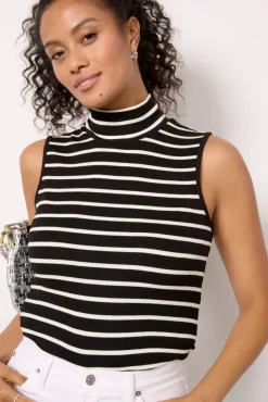 Tops & Tees<SANCTUARY Essential Stripe Sleeveless Mock Neck Black/Chalk