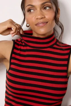 Tops & Tees<SANCTUARY Essential Stripe Sleeveless Mock Neck Black/Redstripe