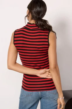 Tops & Tees<SANCTUARY Essential Stripe Sleeveless Mock Neck Black/Redstripe
