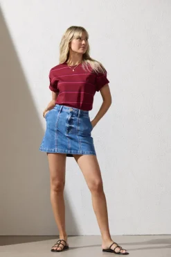 Tops & Tees<EVEREVE Ever Perfect Tee Burgundy/Navy/Pink