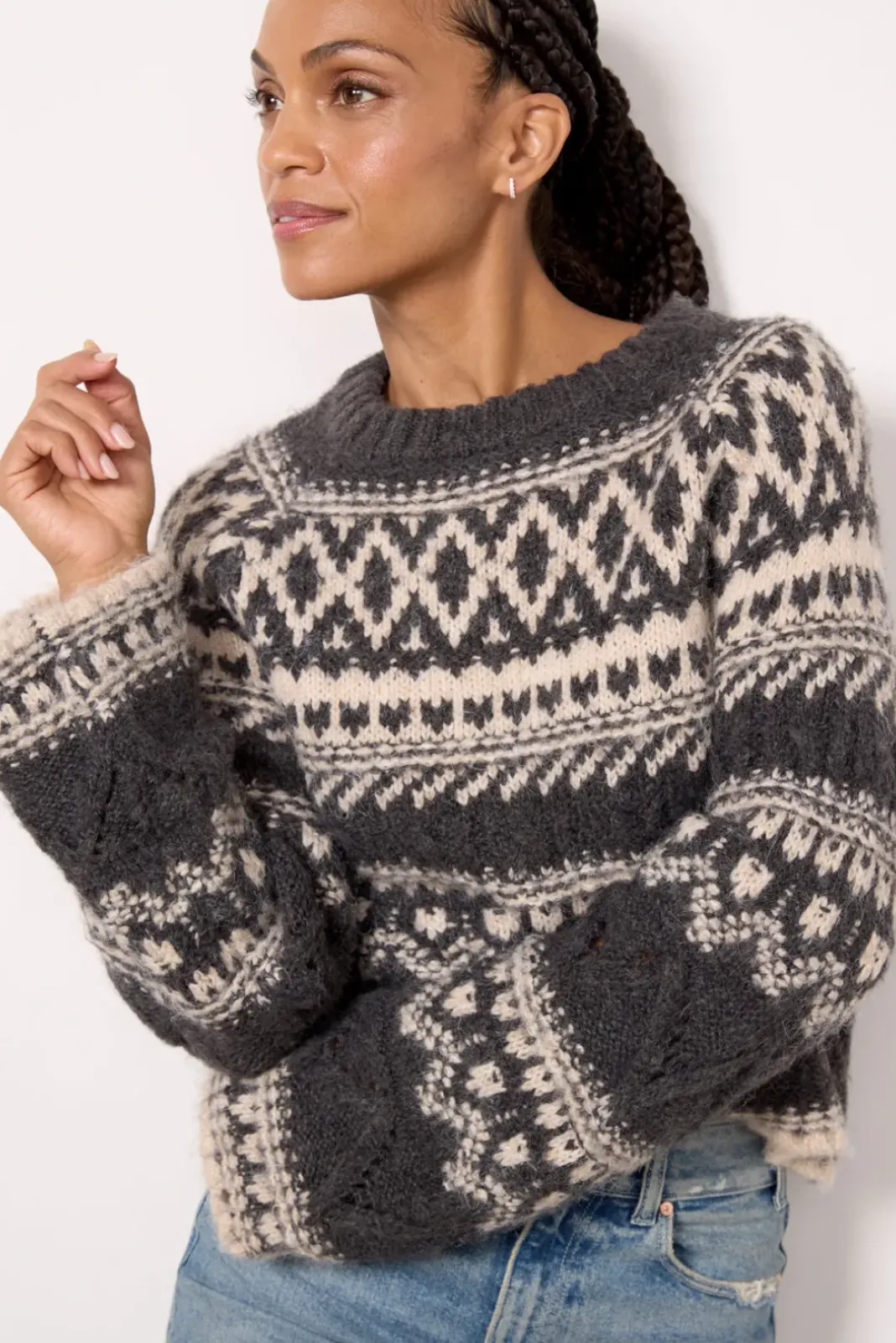 Sweaters<SANCTUARY Fairisle Crew Neck Sweater Heatherash