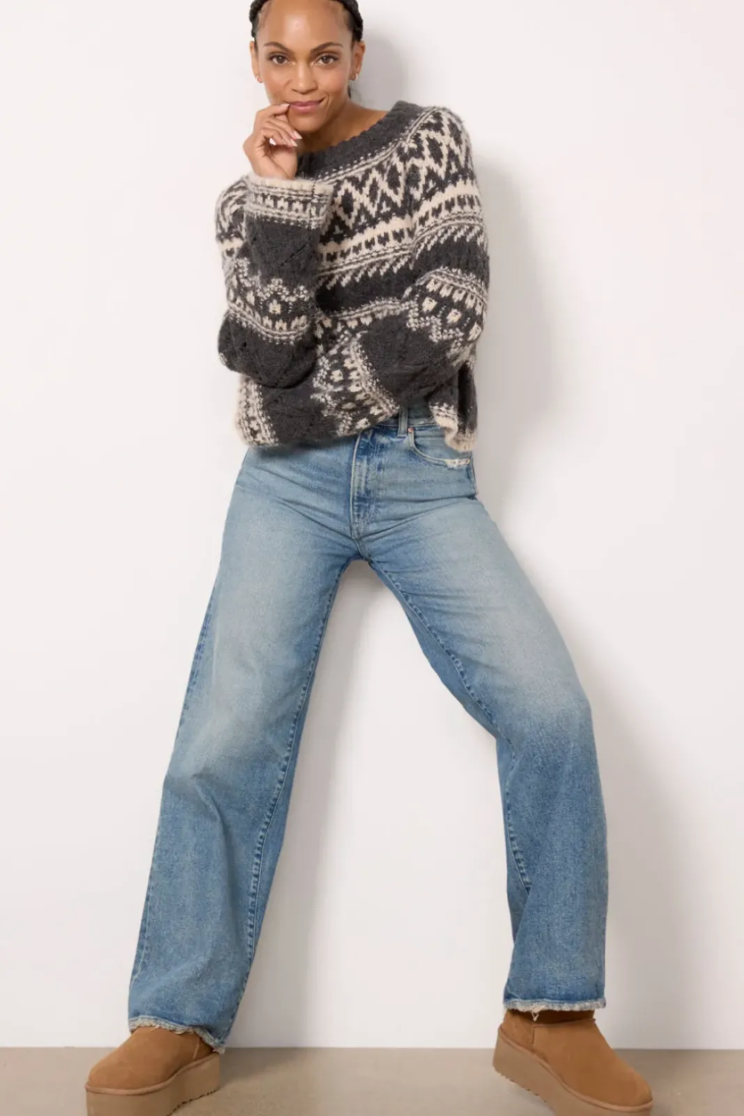 Sweaters<SANCTUARY Fairisle Crew Neck Sweater Heatherash