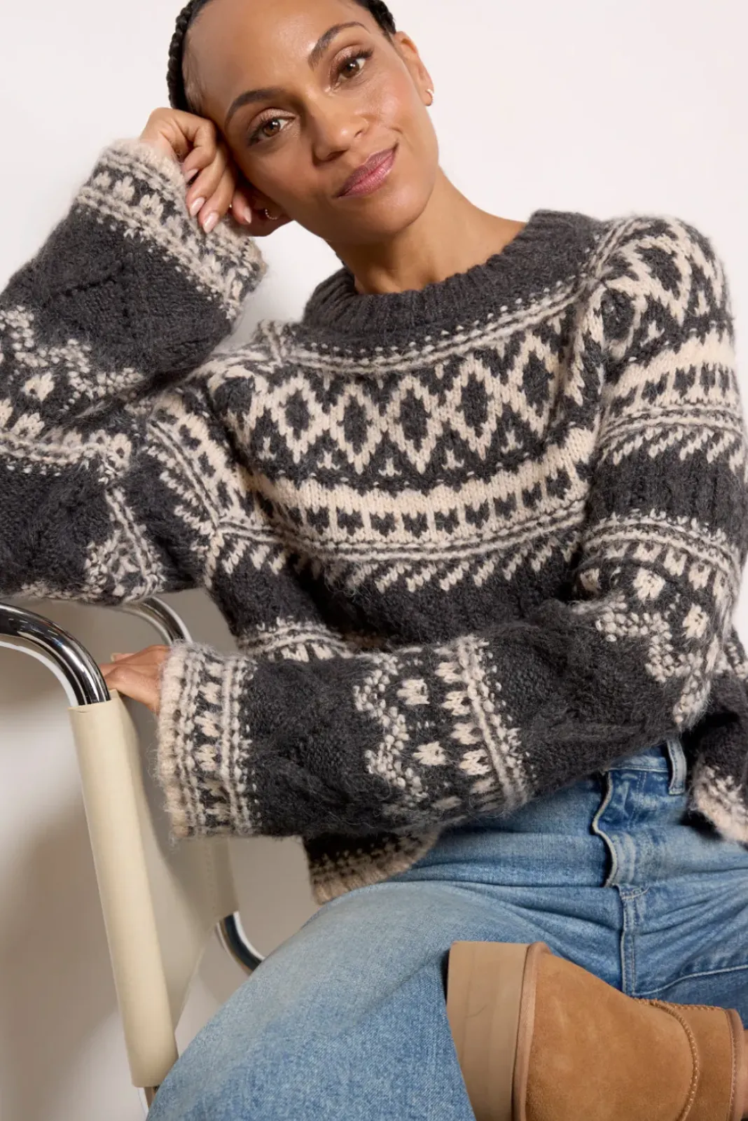 Sweaters<SANCTUARY Fairisle Crew Neck Sweater Heatherash