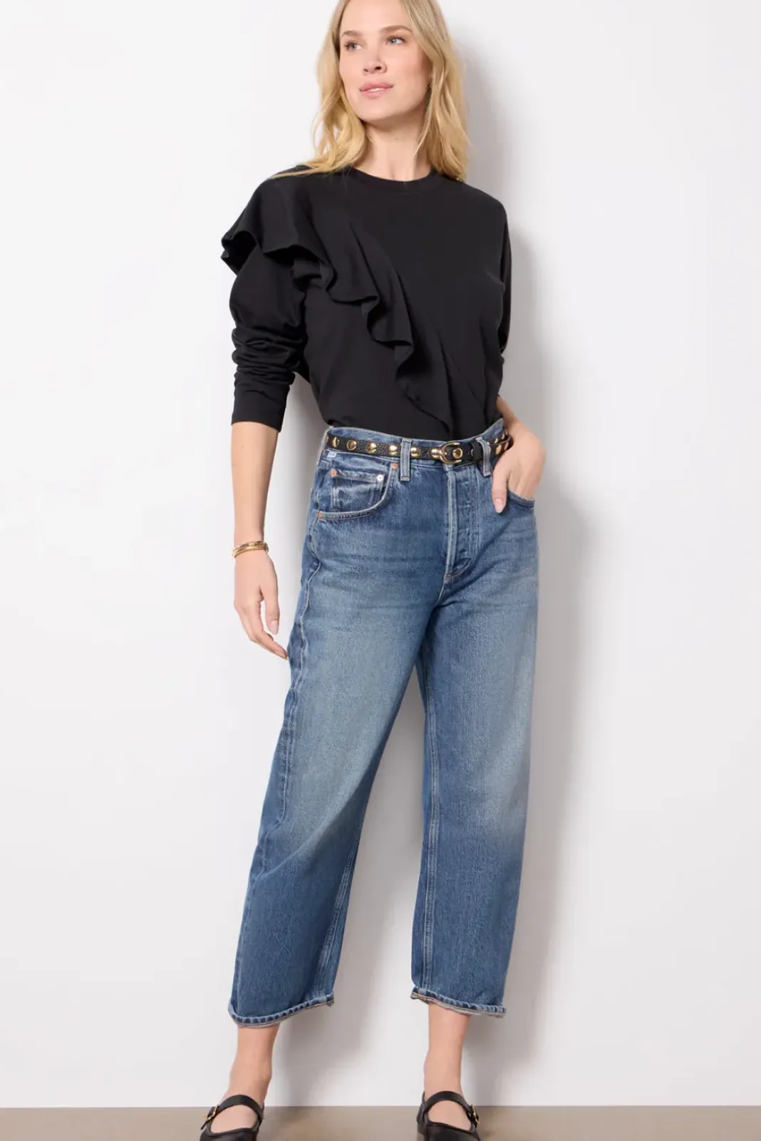 Tops & Tees<NATION LTD Farrah Flounce Top Jetblack