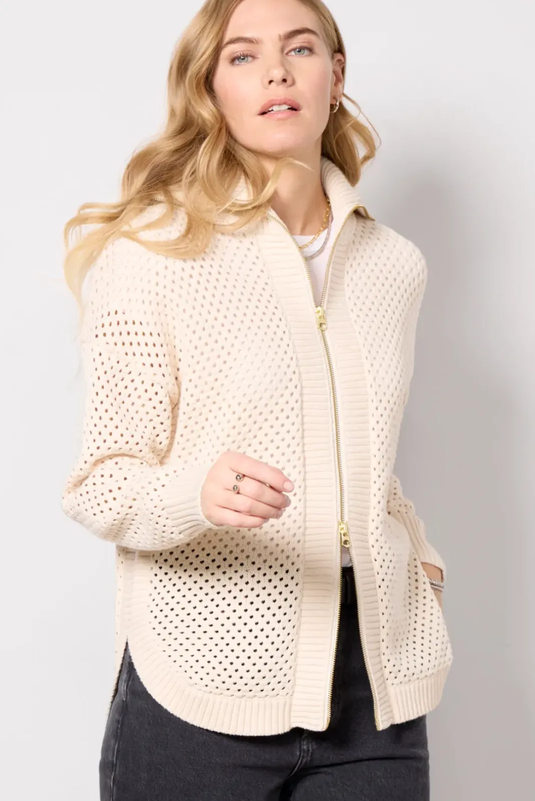 Sweaters<VARLEY Finn Longline Knit Jacket Whitecap