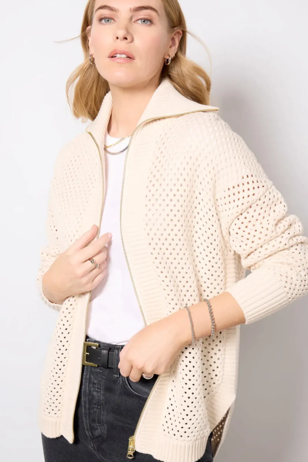 Sweaters<VARLEY Finn Longline Knit Jacket Whitecap
