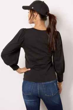 Tops & Tees<NATION LTD Flora Peasant Tee Black