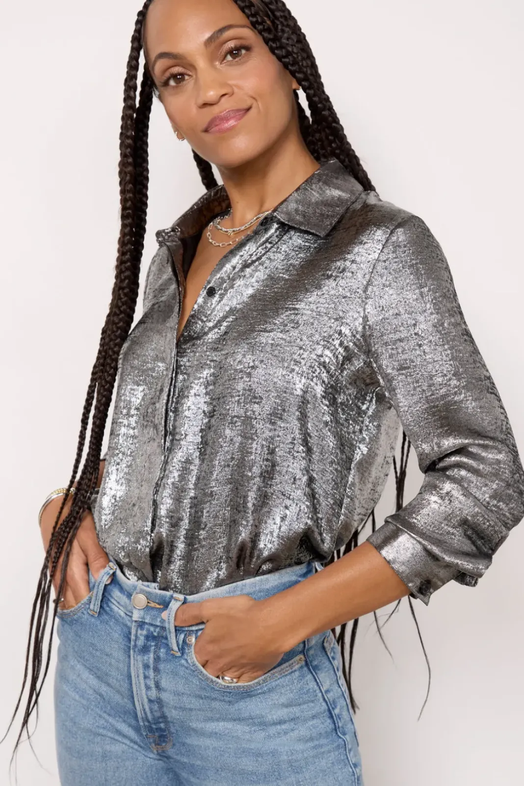 Tops & Tees<EVEREVE Florence Foil Shirting Silver