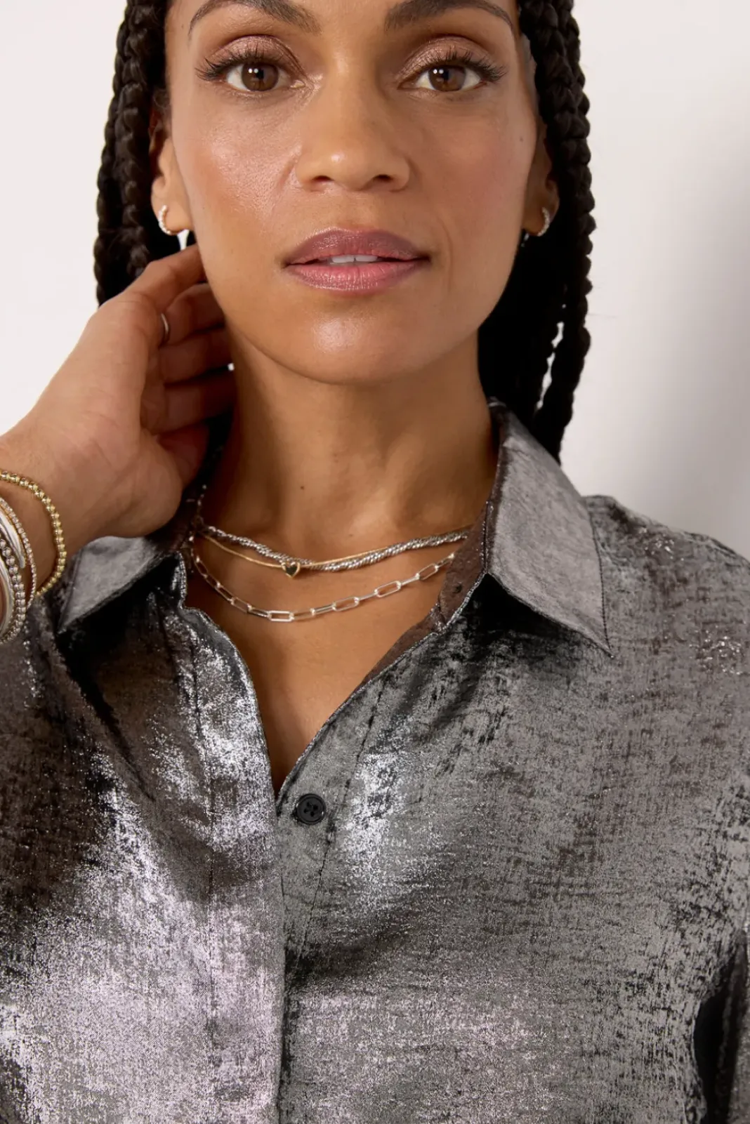 Tops & Tees<EVEREVE Florence Foil Shirting Silver