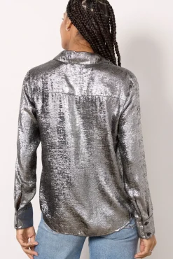 Tops & Tees<EVEREVE Florence Foil Shirting Silver